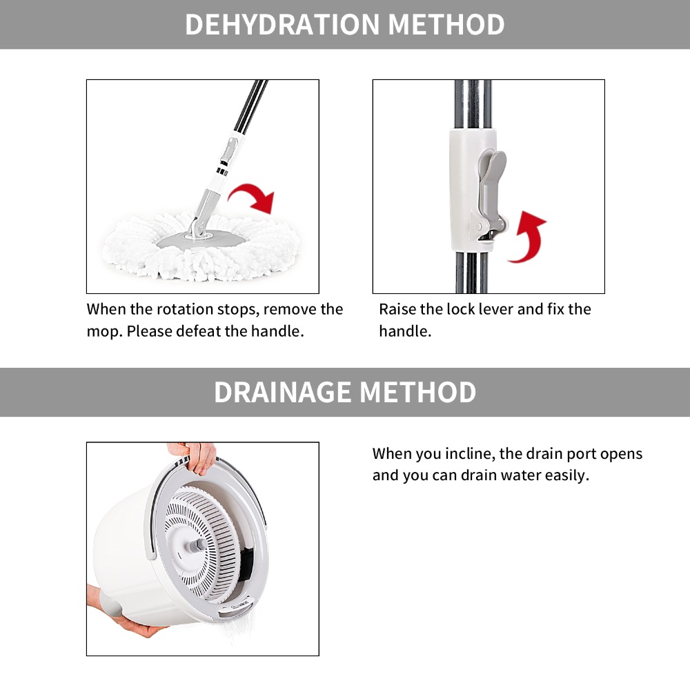 Yocada – serpillière rotative réglable avec seau de nettoyage, 2 pièces, tampons en microfibre, manche étendu pour outils de nettoyage du bois dur, 360