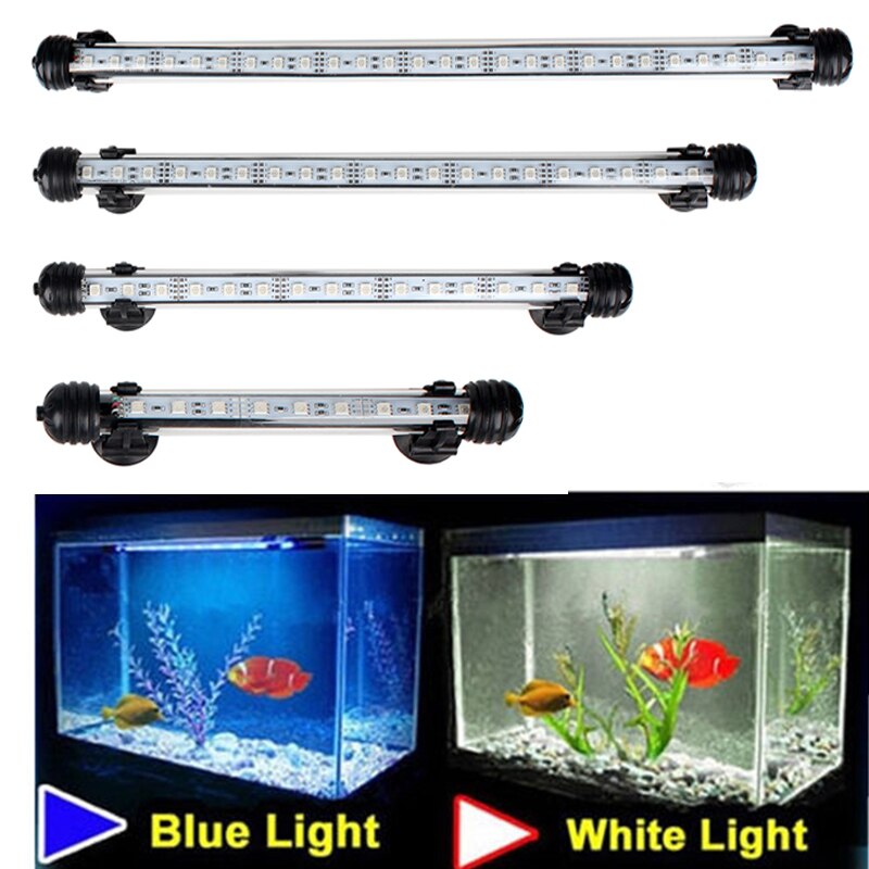 Lumières LED d’aquarium étanche Aquarium barre lumineuse bleu/blanc 19/29/39/49CM Submersible sous-marine pince lampe aquatique décor ue