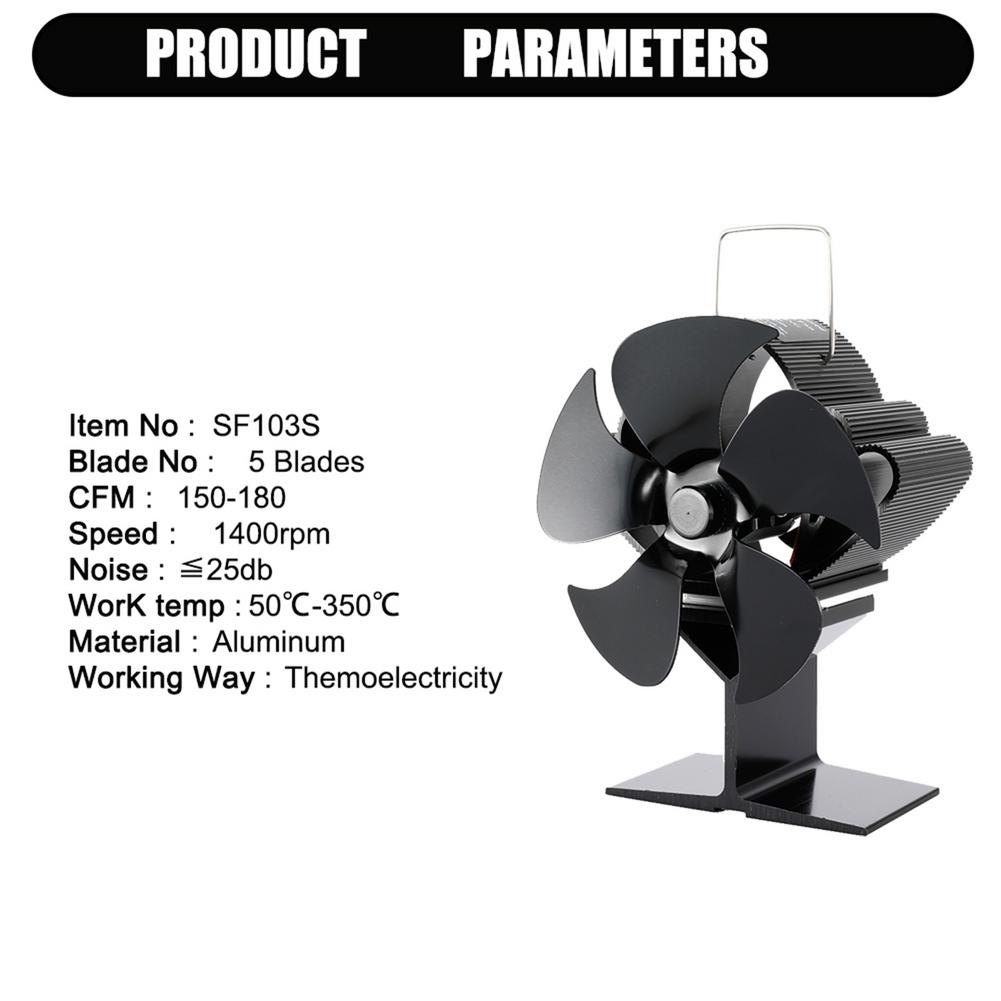 Cheminée noire 5 pales poêle à chaleur ventilateur bûche brûleur à bois eco-fan foyer silencieux ventilateur de cheminée répartition efficace de la chaleur